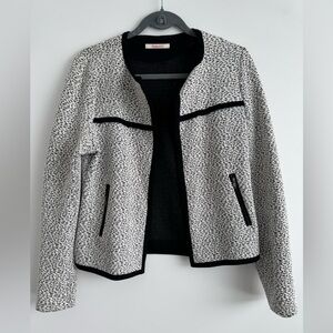 Black and White Textured Open-Front Blazer